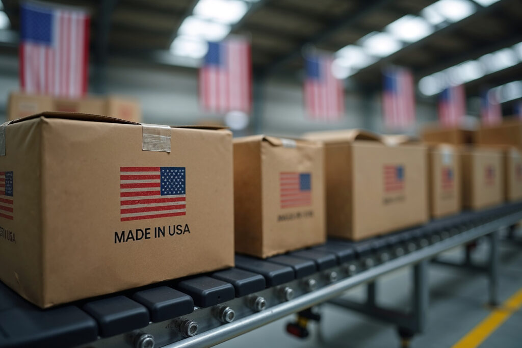 boxes with American flag and "Made in USA" text