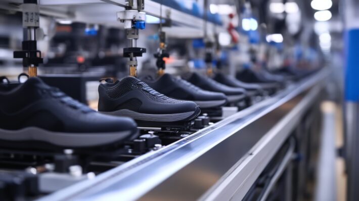 Automated shoe production line.