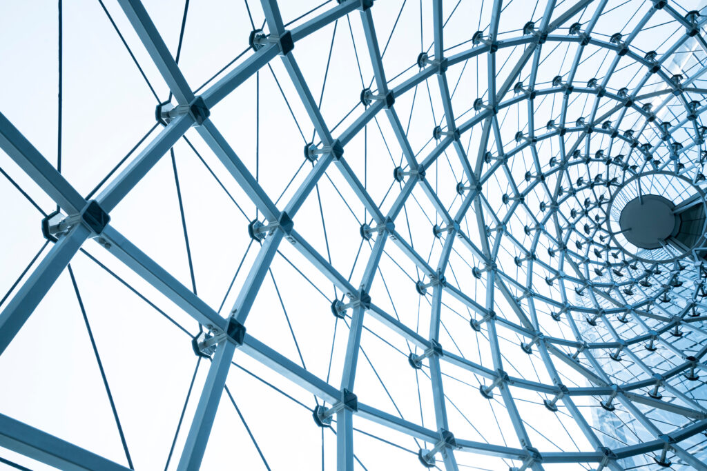 building construction of metal steel framework outdoors