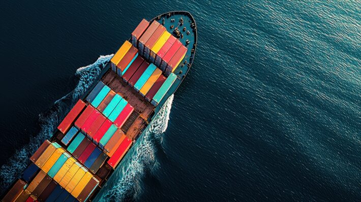 Colorful Containers on Ship from Above