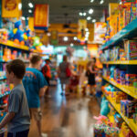 Children Exploring Toy Store Aisles Full of Colorful Products